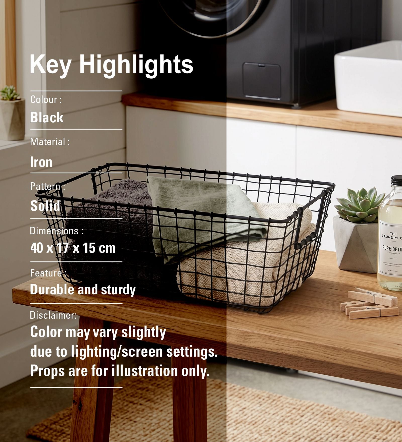 Metal Storage Basket, Rectangle - Black