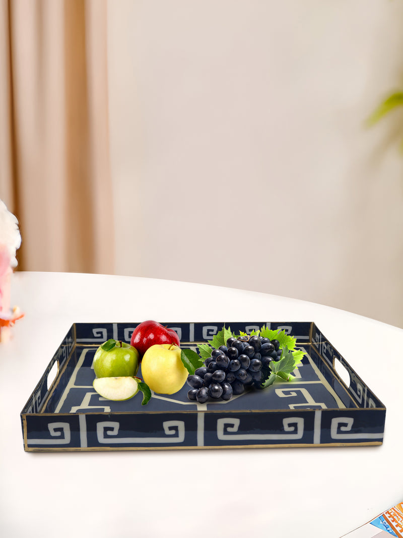 Iron Rectangle Enamel Designer Blue Serving Tray For Kitchen , Office