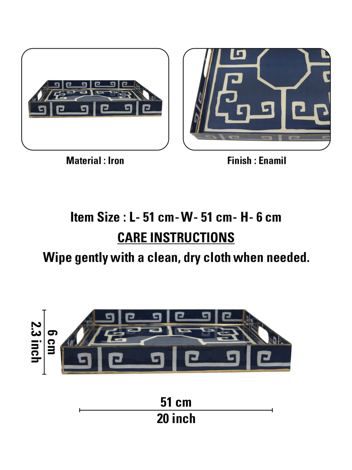 Iron Rectangle Enamel Designer Blue Serving Tray For Kitchen , Office