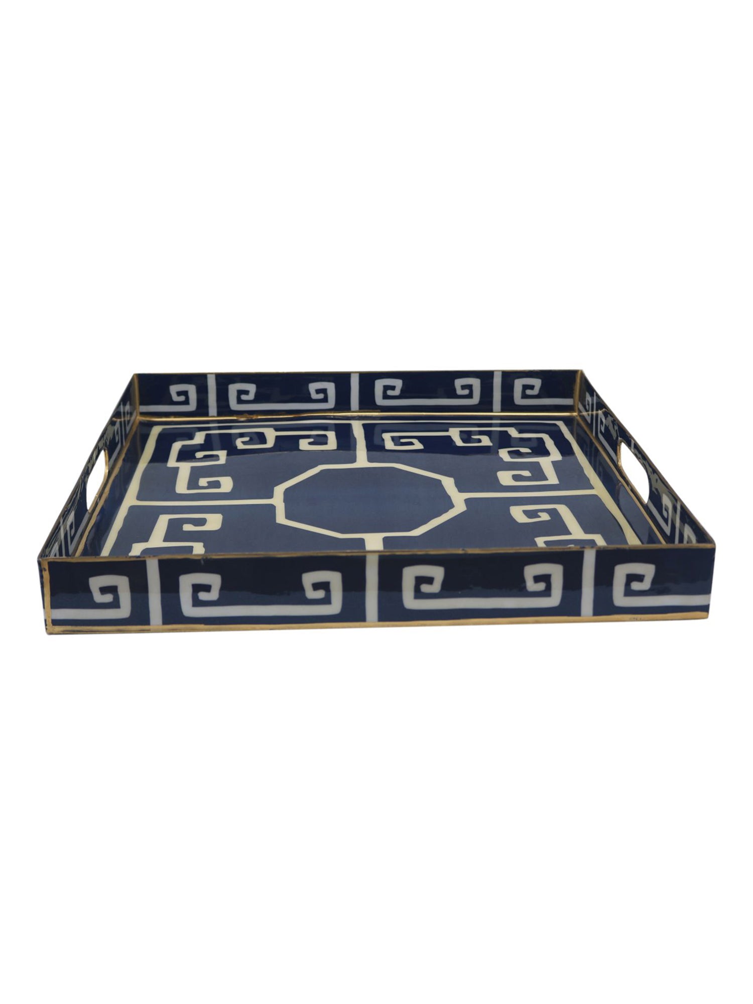 Iron Rectangle Enamel Designer Blue Serving Tray For Kitchen , Office