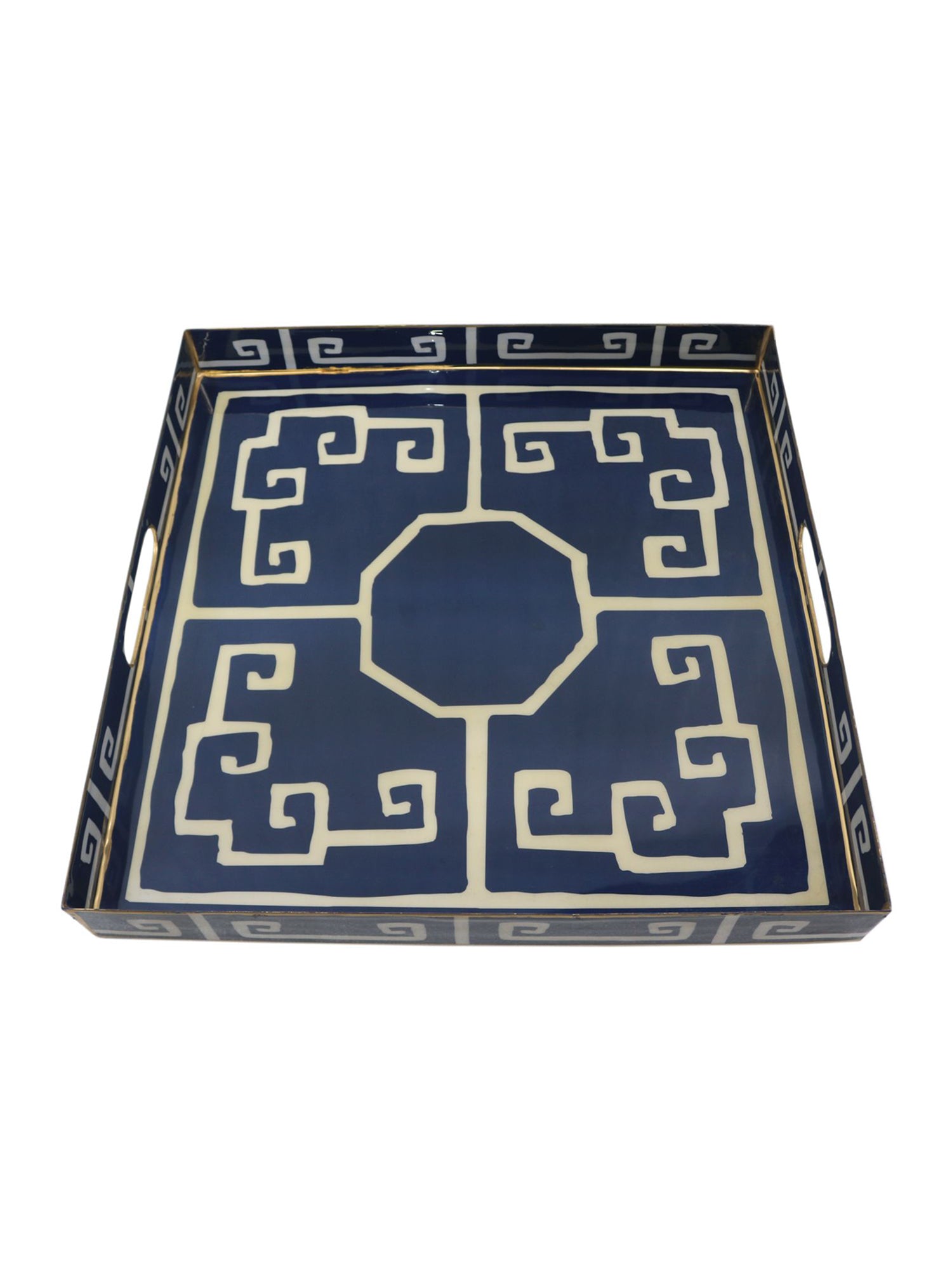 Iron Rectangle Enamel Designer Blue Serving Tray For Kitchen , Office