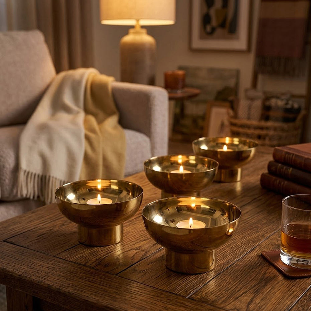 Metal Tealight Holder, Set Of 4 - Gold