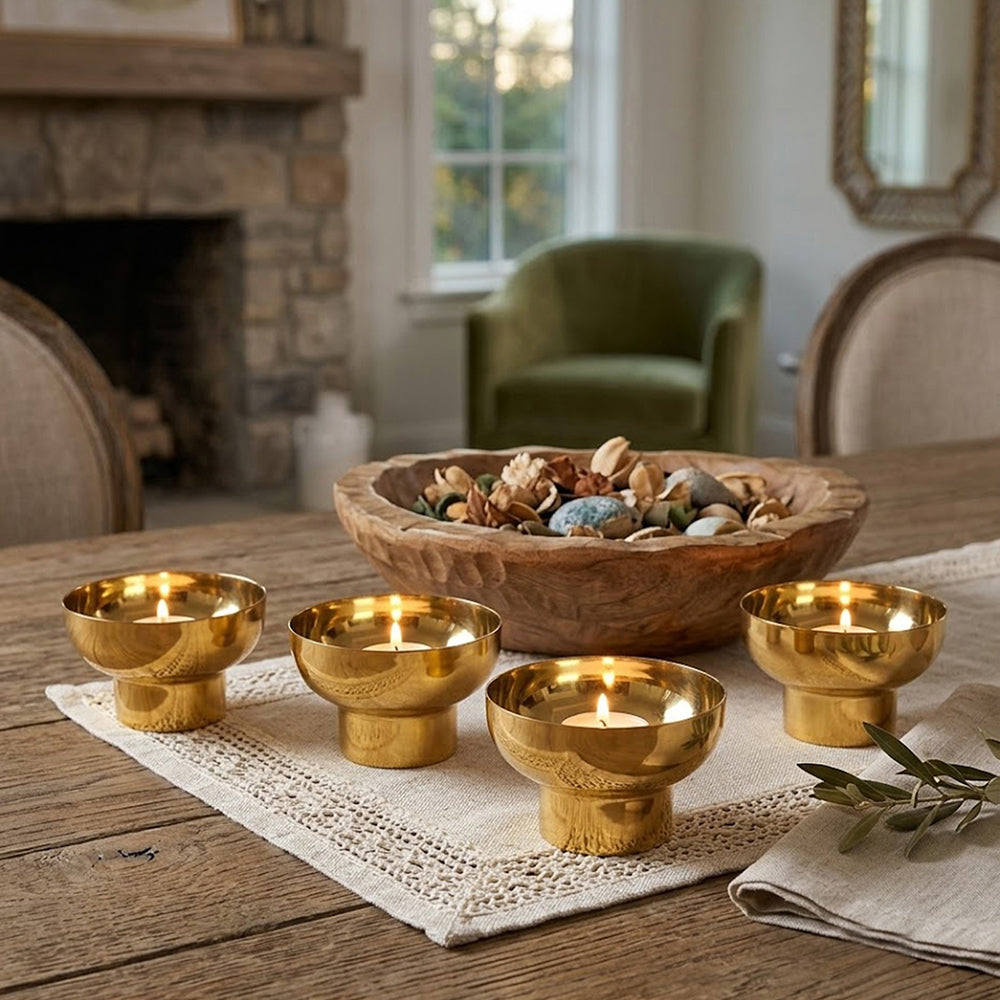 Metal Tealight Holder, Set Of 4 - Gold