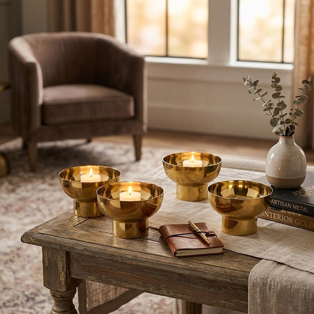 Metal Tealight Holder, Set Of 4 - Gold