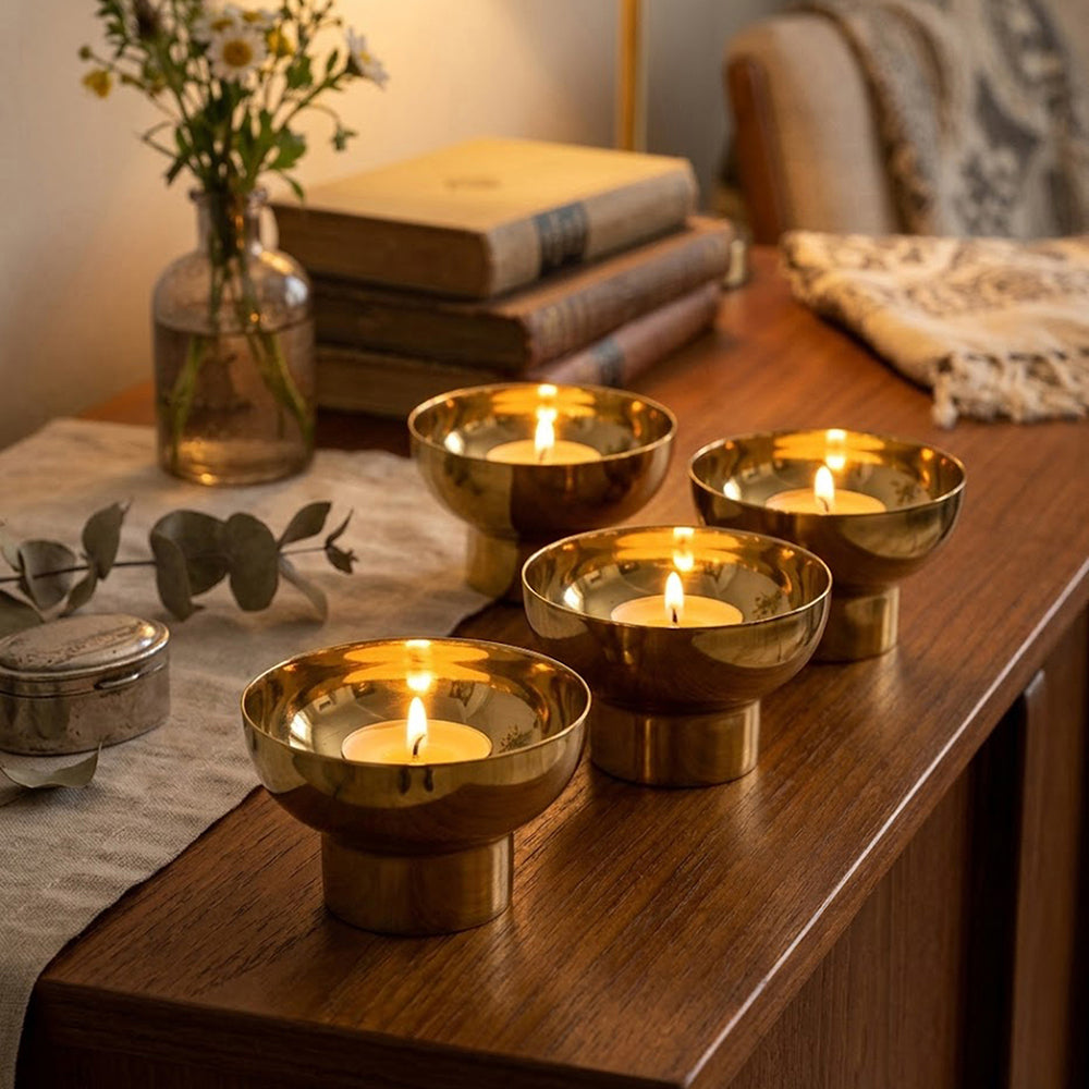 Metal Tealight Holder, Set Of 4 - Gold