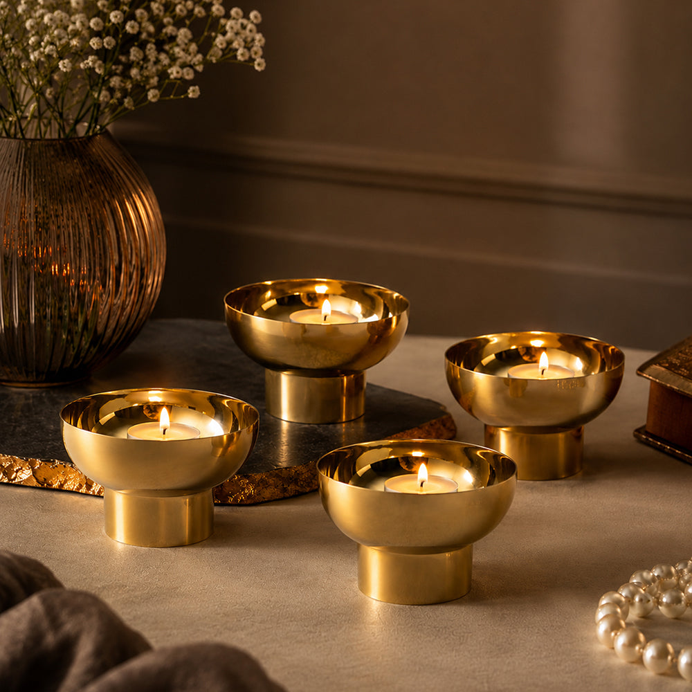 Metal Tealight Holder, Set Of 4 - Gold