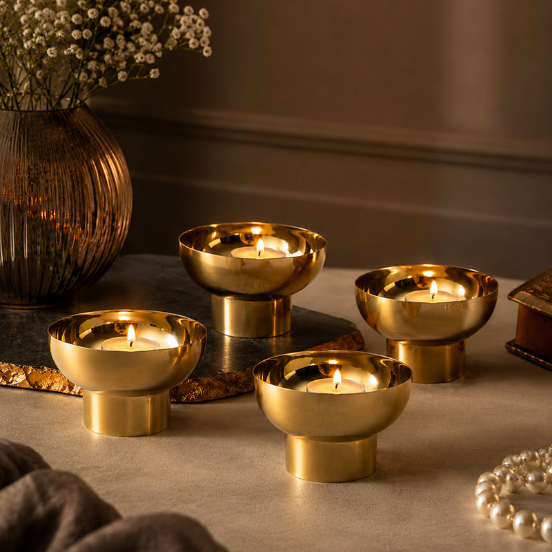 Metal Tealight Holder, Set Of 4 - Gold