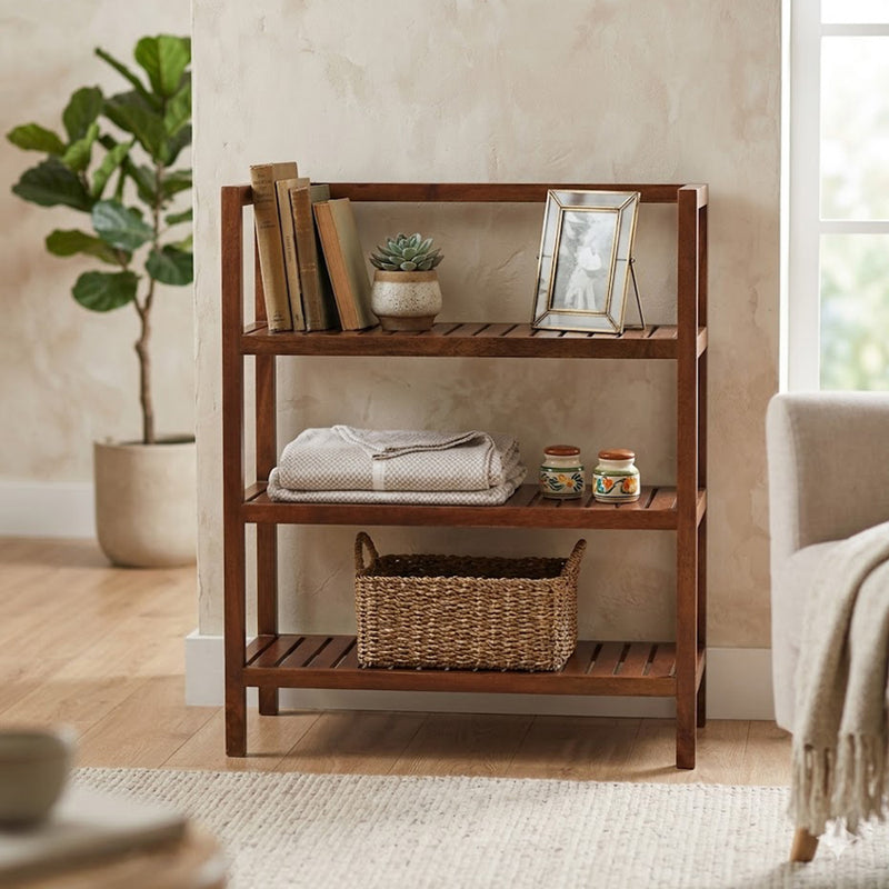Wooden Storage Rack With 3 Shelves, Large - Walnut