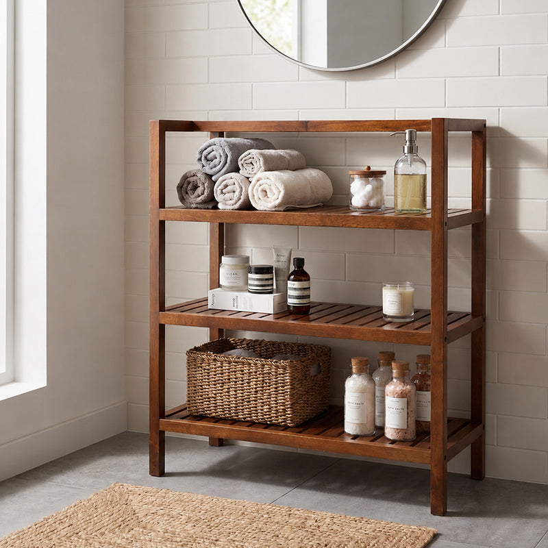 Wooden Storage Rack With 3 Shelves, Large - Walnut