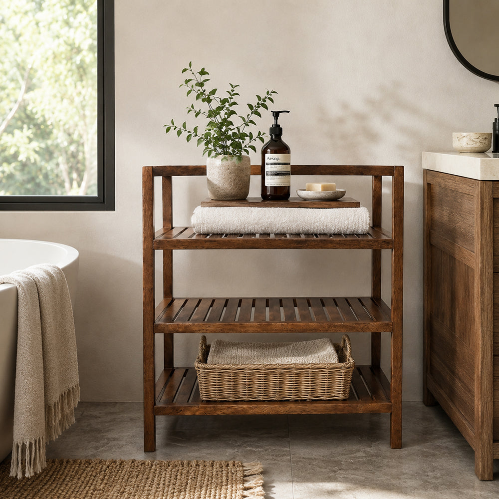 Wooden Storage Rack With 3 Shelves, Large - Walnut