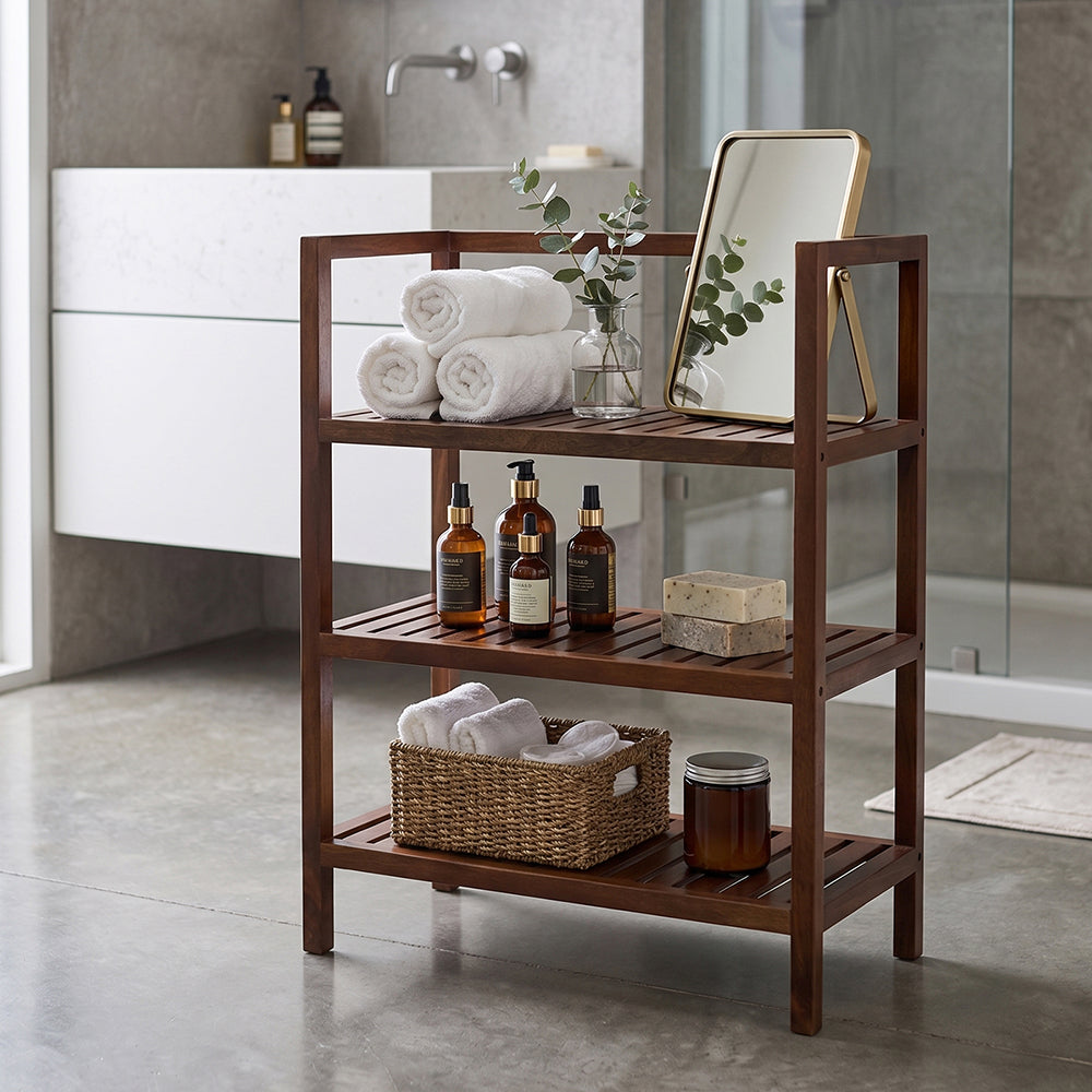 Wooden Storage Rack With 3 Shelves, Large - Walnut