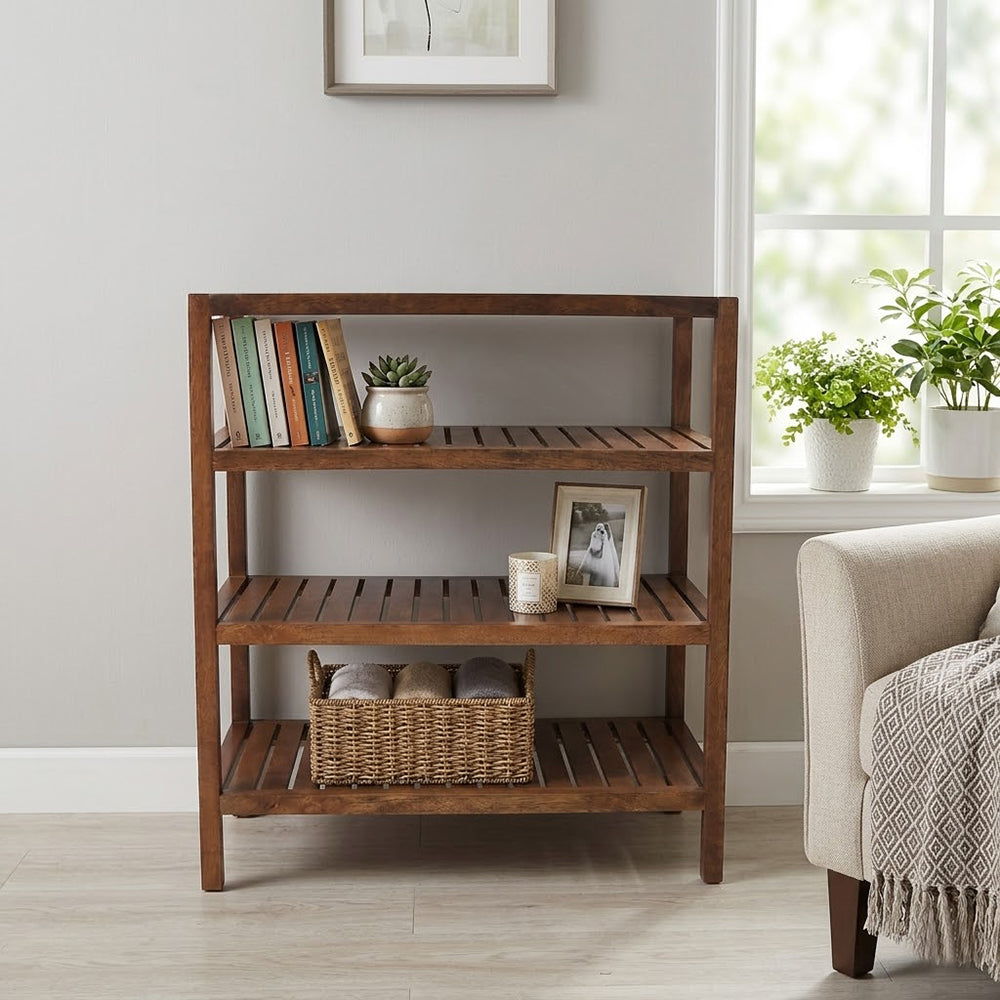 Wooden Storage Rack With 3 Shelves, Large - Walnut
