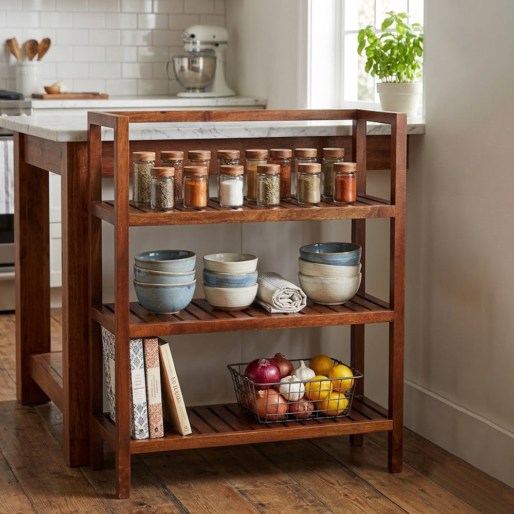 Wooden Storage Rack With 3 Shelves, Large - Walnut