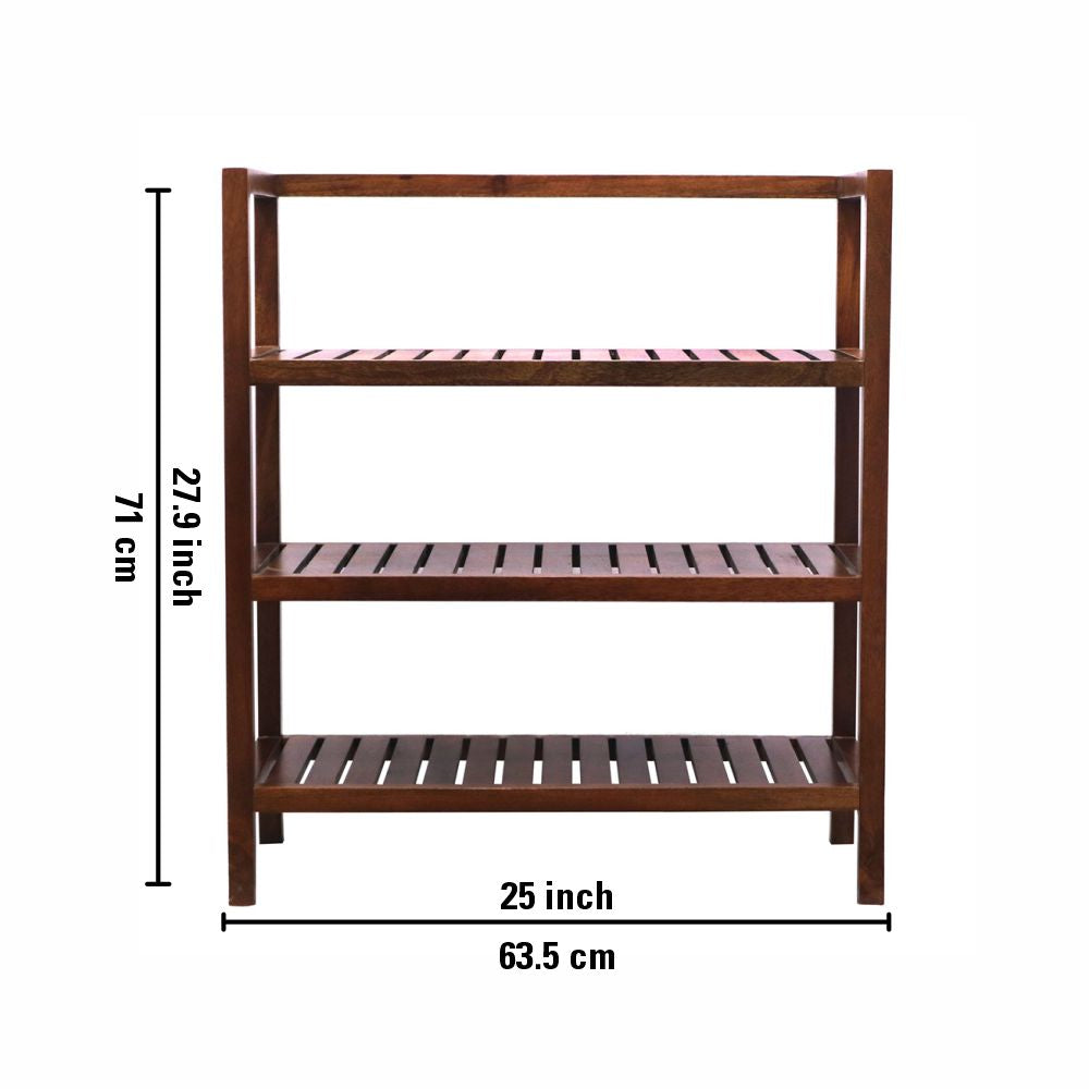 Wooden Storage Rack With 3 Shelves, Large - Walnut