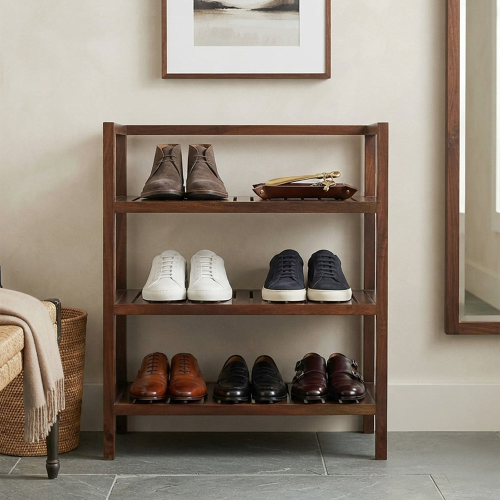 Wooden Storage Rack With 3 Shelves, Large - Walnut