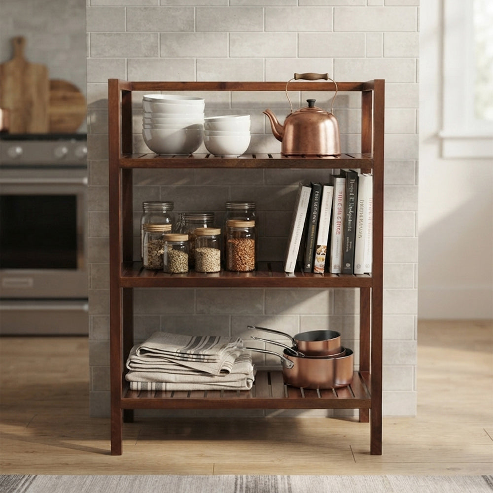 Wooden Storage Rack With 3 Shelves, Large - Walnut