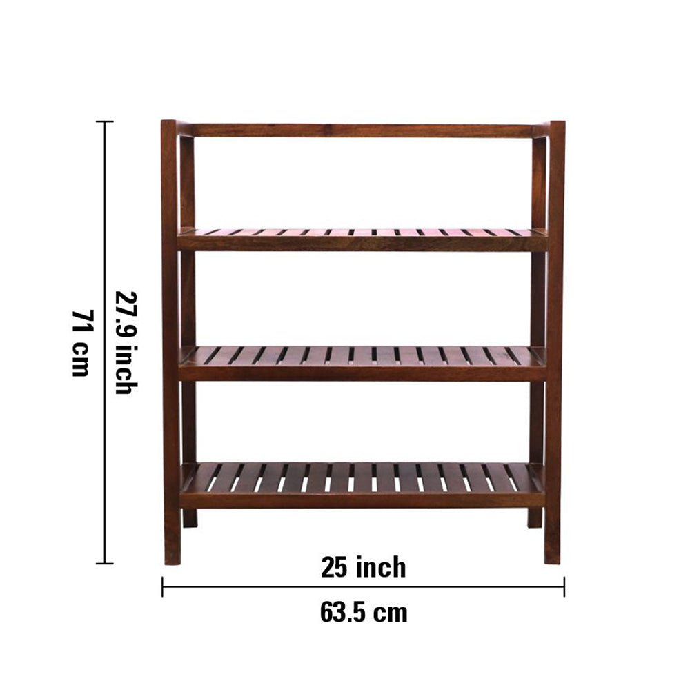 Wooden Storage Rack With 3 Shelves, Large - Walnut