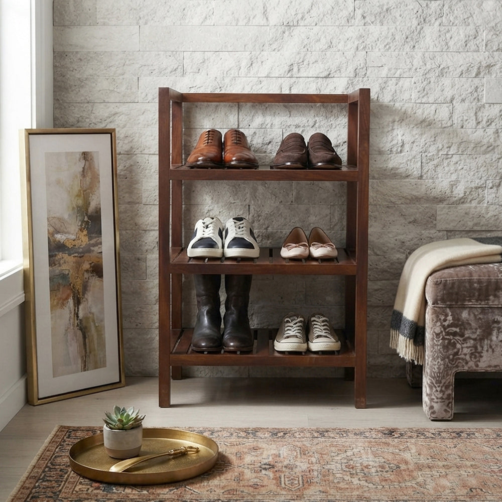 Wooden Storage Rack With 3 Shelves, Medium - Walnut