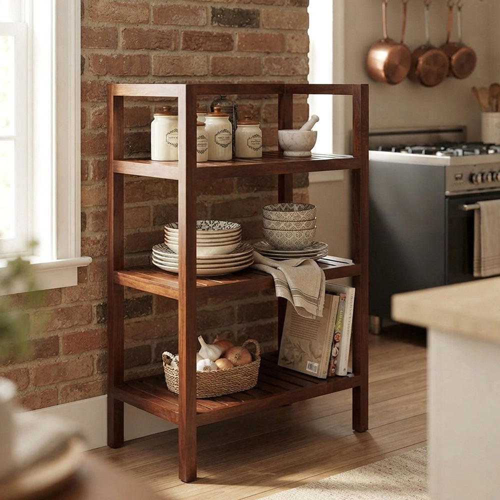 Wooden Storage Rack With 3 Shelves, Medium - Walnut