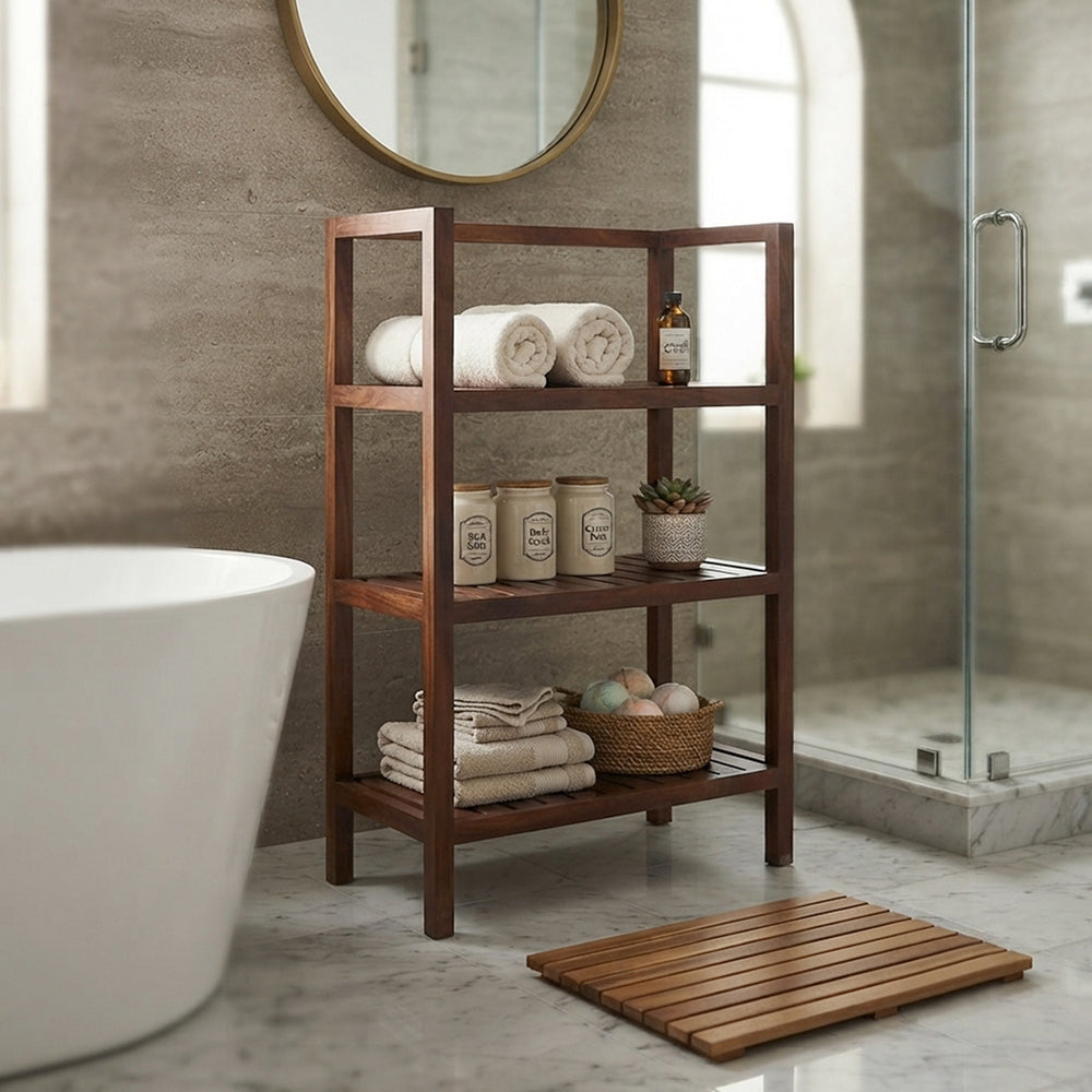 Wooden Storage Rack With 3 Shelves, Medium - Walnut