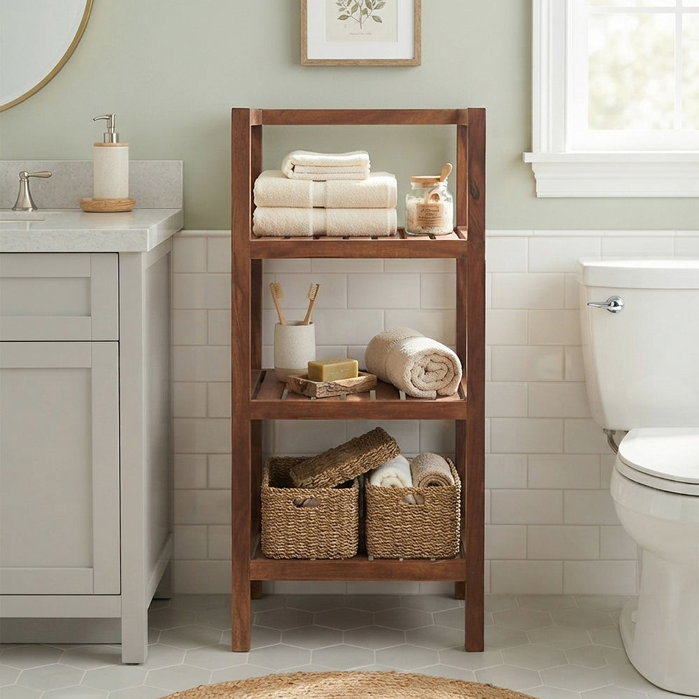 Wooden Storage Rack With 3 Shelves, Small - Walnut