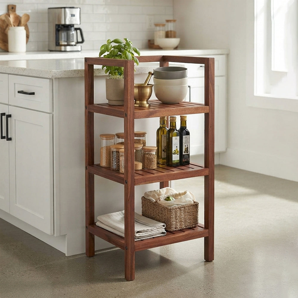 Wooden Storage Rack With 3 Shelves, Small - Walnut
