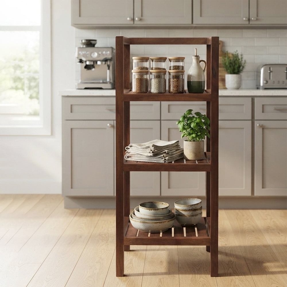 Wooden Storage Rack With 3 Shelves, Small - Walnut