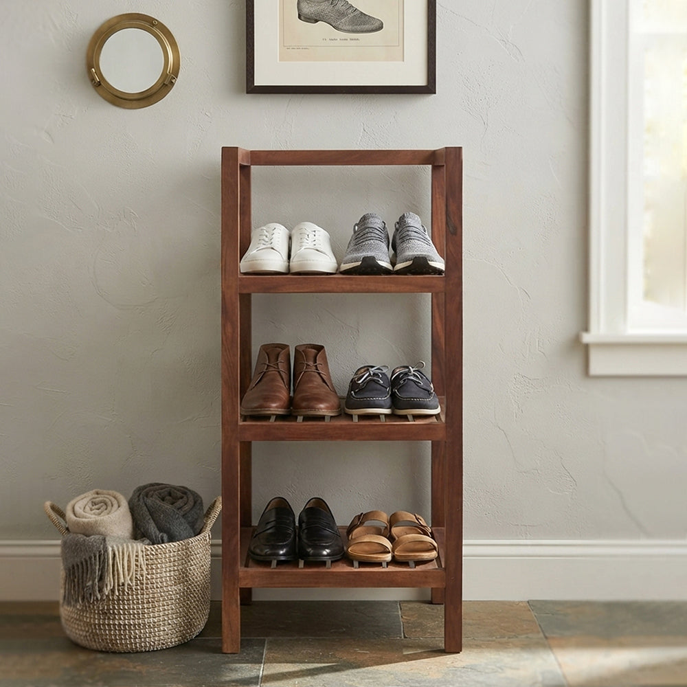 Wooden Storage Rack With 3 Shelves, Small - Walnut