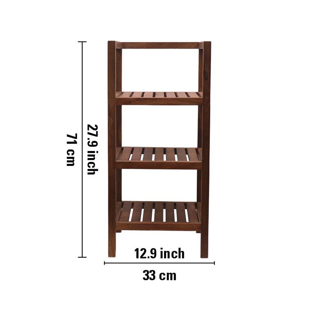 Wooden Storage Rack With 3 Shelves, Small - Walnut