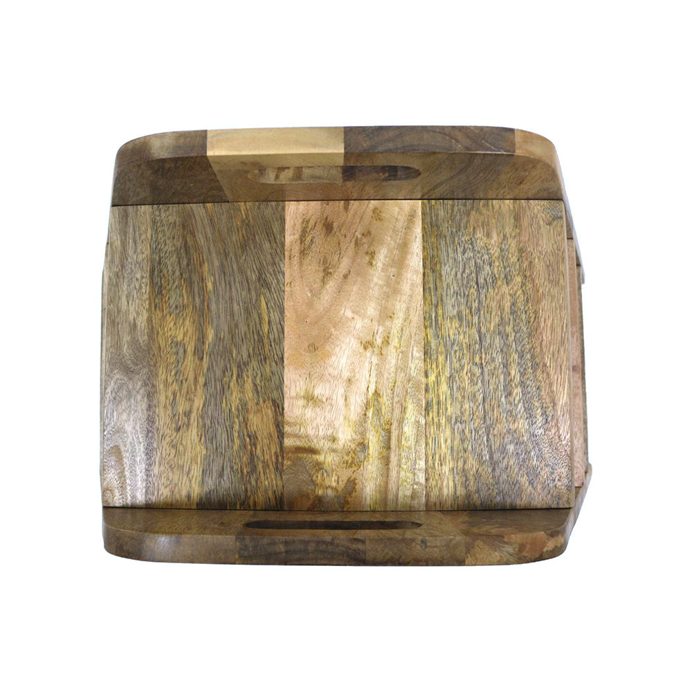 Mango Wood Foldable 3-Step Wide Anti Slip Ladder-Natural