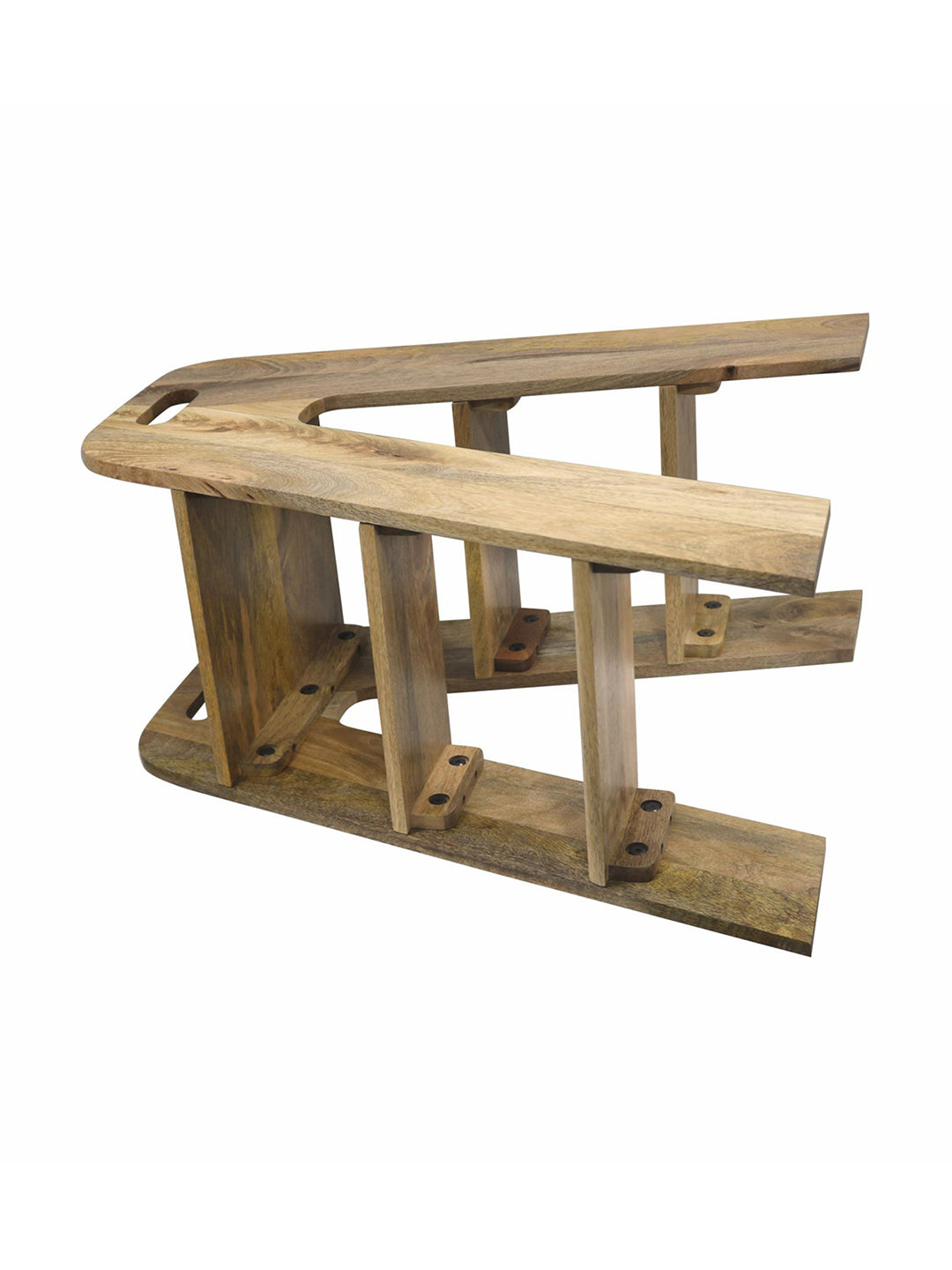 Mango Wood Foldable 3-Step Wide Anti Slip Ladder-Natural