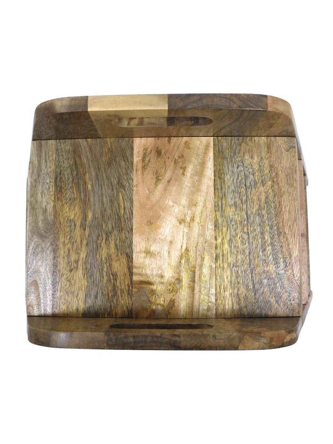 Mango Wood Foldable 3-Step Wide Anti Slip Ladder-Natural