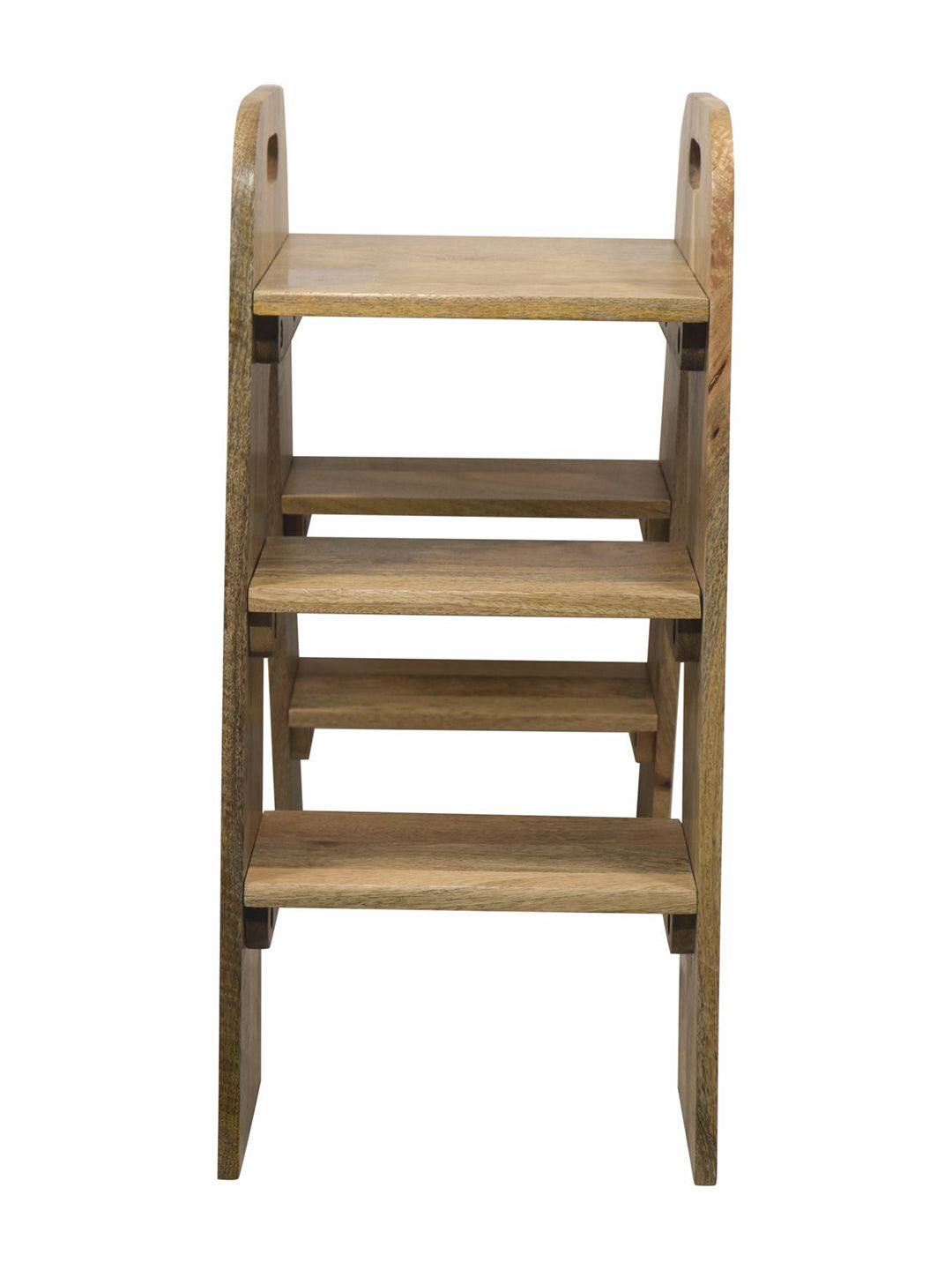 Mango Wood Foldable 3-Step Wide Anti Slip Ladder-Natural