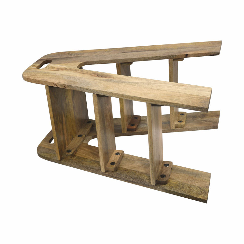 Mango Wood Foldable 3-Step Wide Anti Slip Ladder-Natural