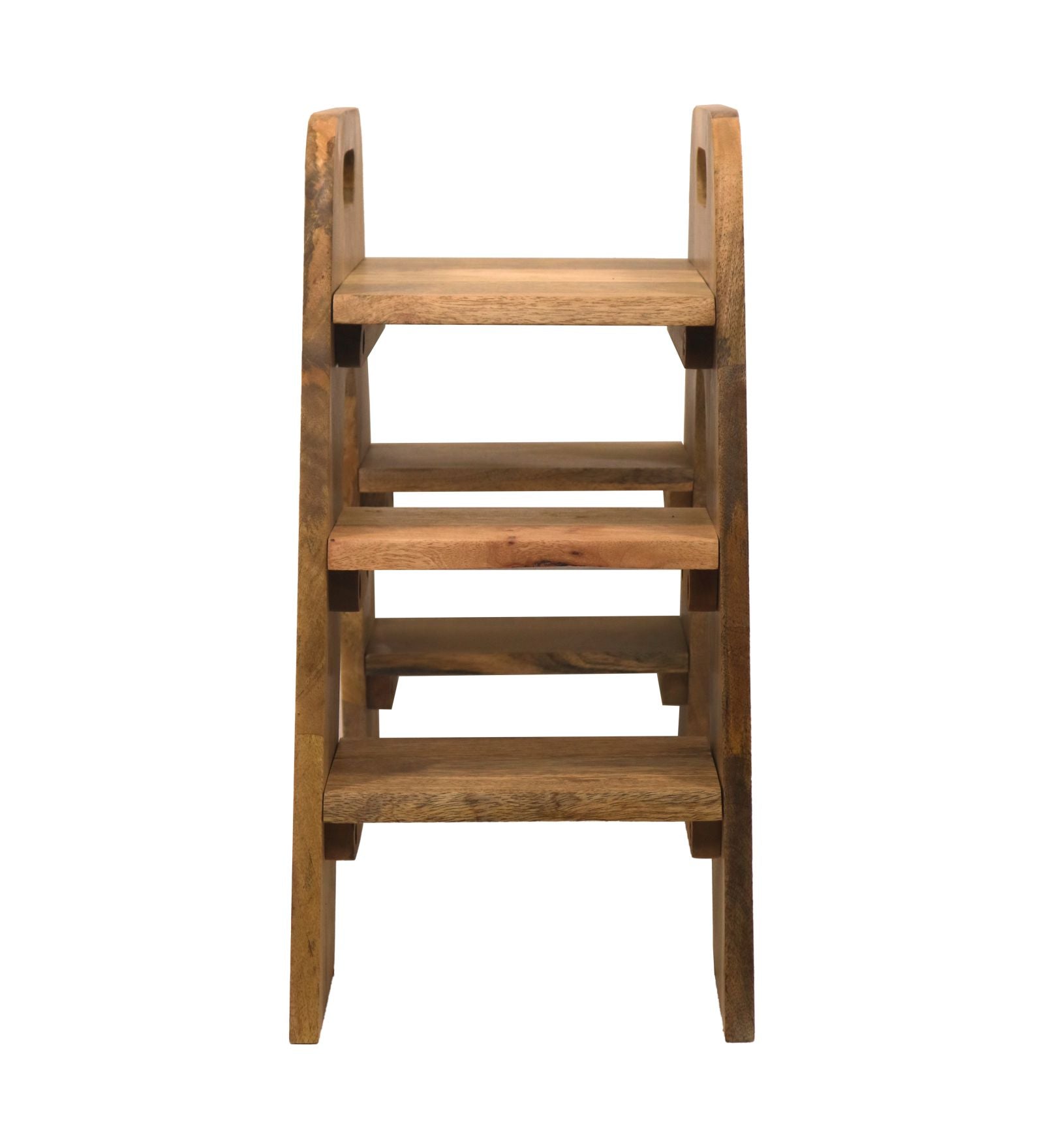 Mango Wood Foldable 3-Step Wide Anti Slip Ladder-Natural