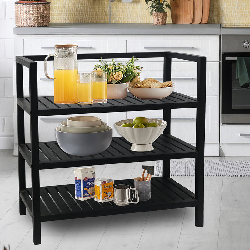 Wooden Storage Rack With 3 Shelves, Large - Black