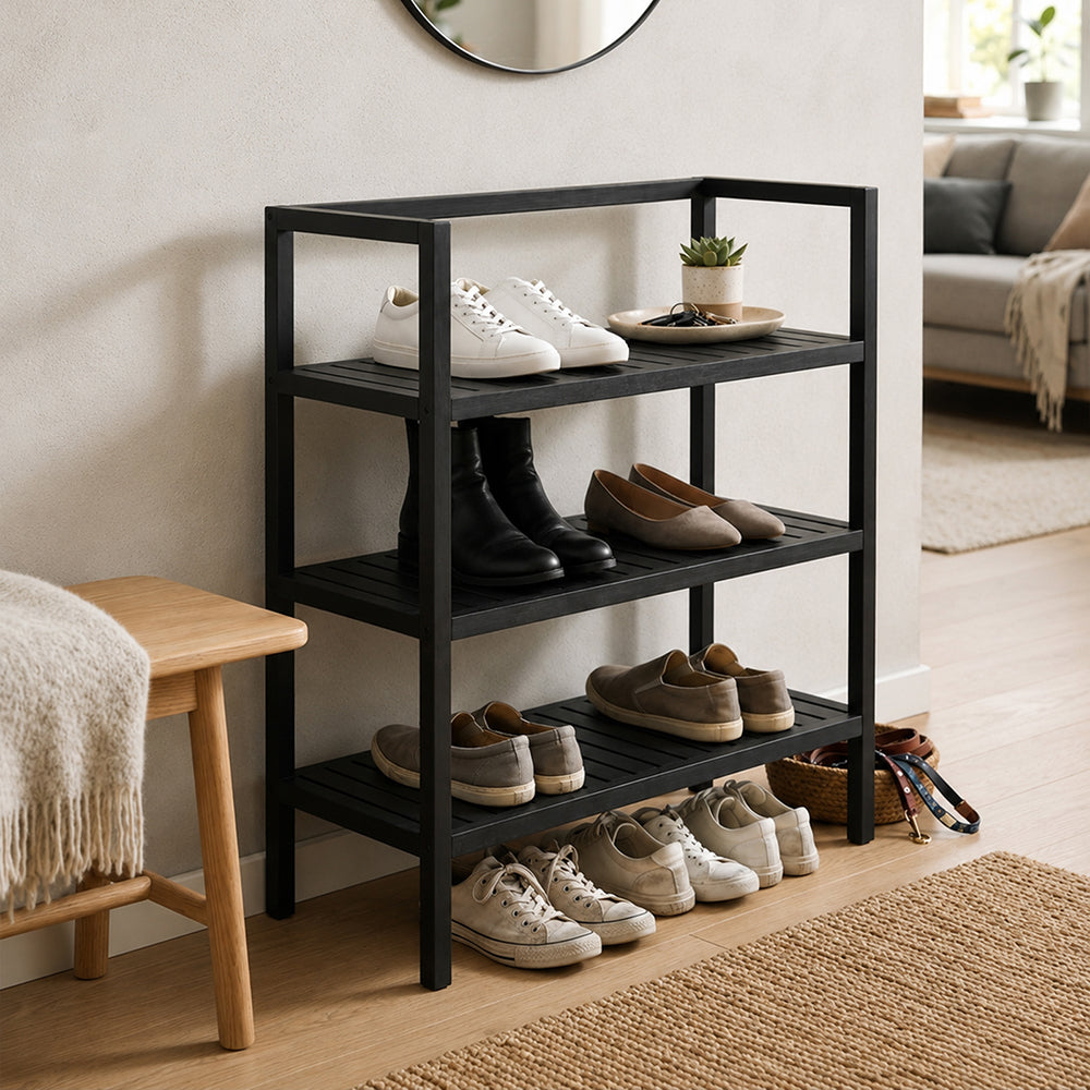 Wooden Storage Rack With 3 Shelves, Large - Black
