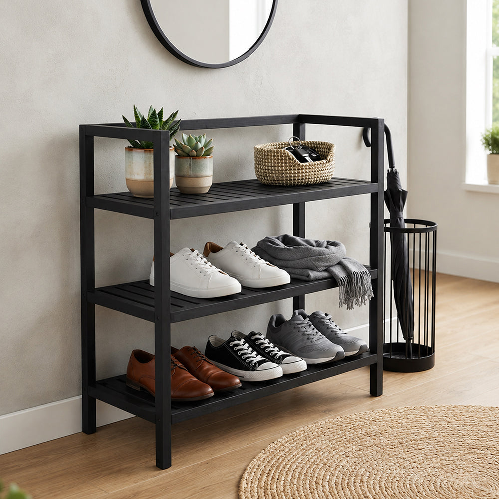 Wooden Storage Rack With 3 Shelves, Large - Black