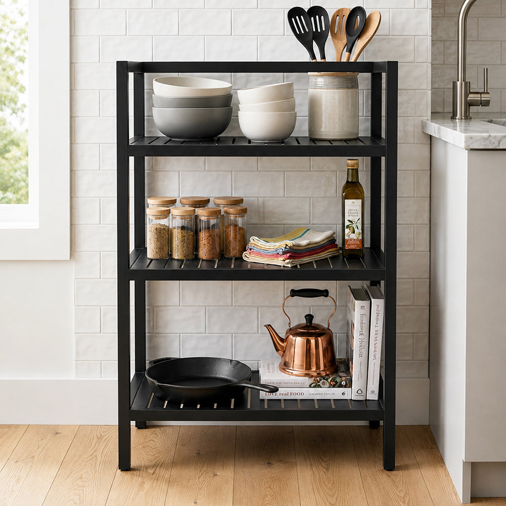 Wooden Storage Rack With 3 Shelves, Large - Black