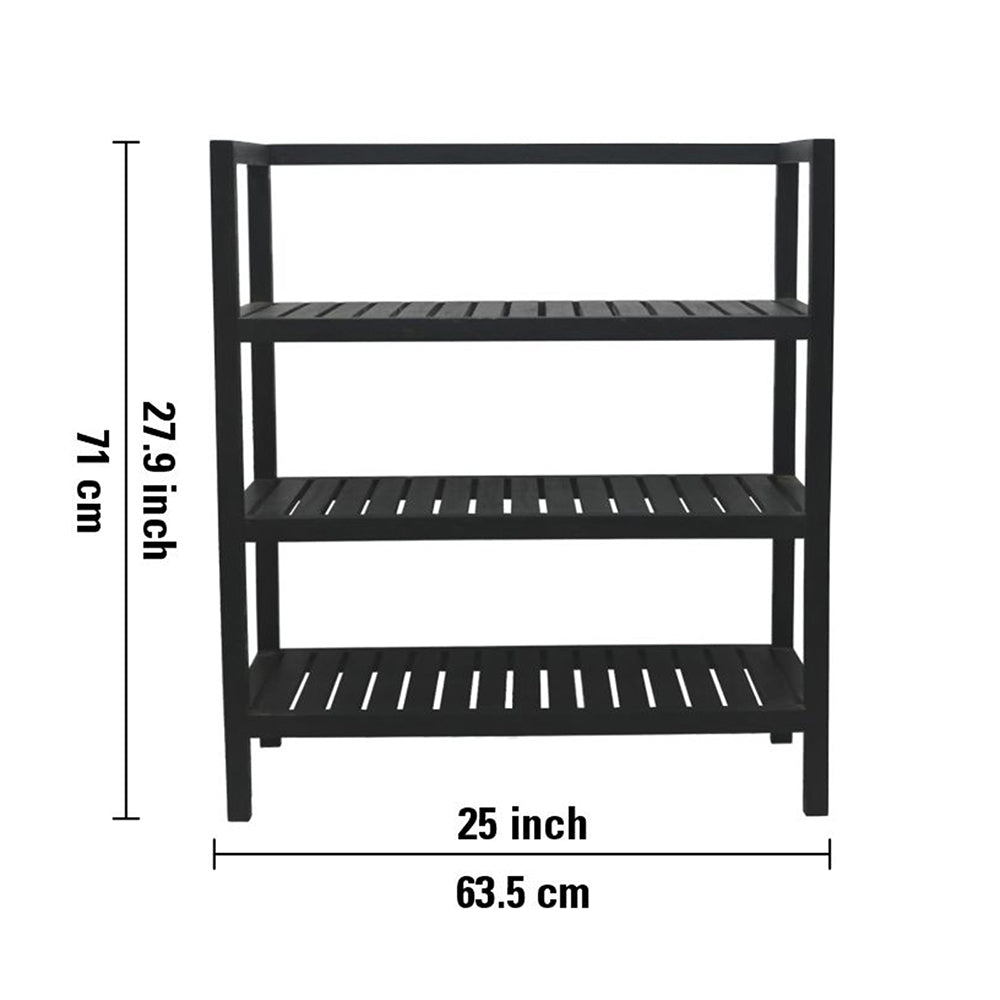 Wooden Storage Rack With 3 Shelves, Large - Black