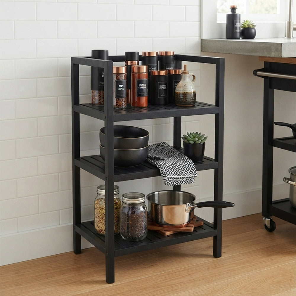 Wooden Storage Rack With 3 Shelves, Medium - Black
