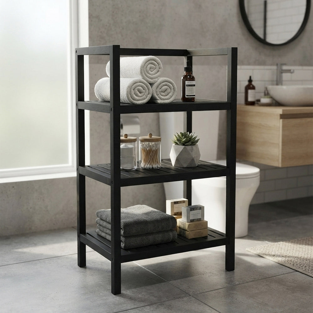 Wooden Storage Rack With 3 Shelves, Medium - Black