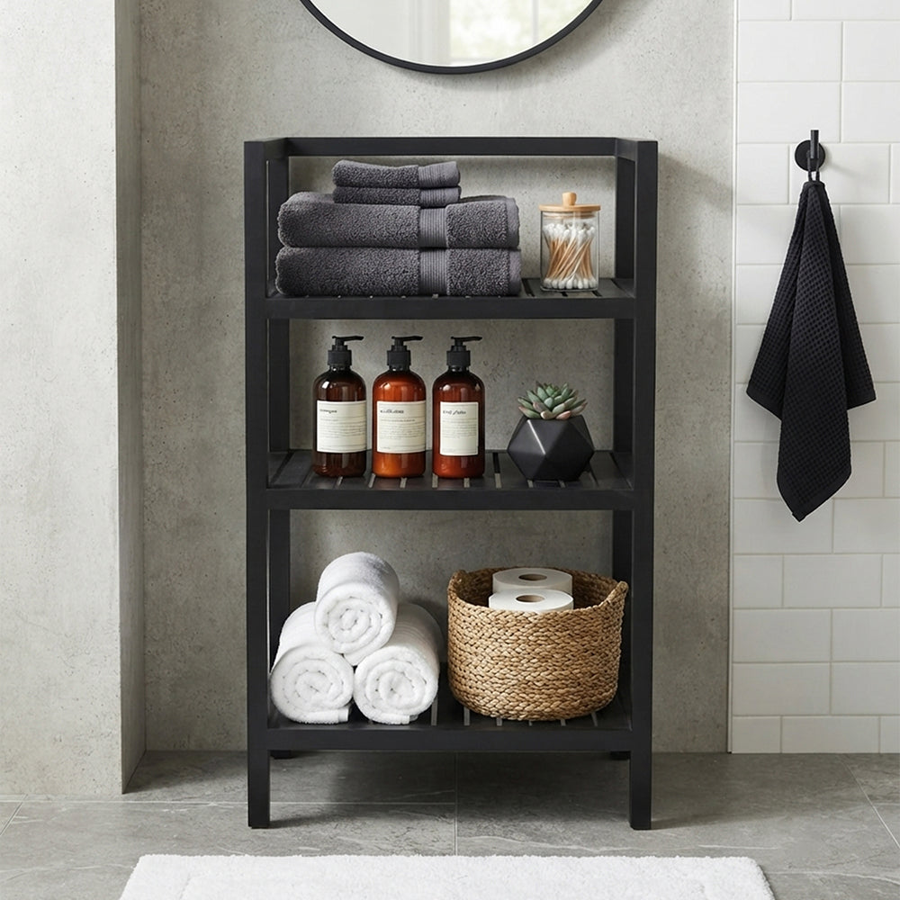 Wooden Storage Rack With 3 Shelves, Medium - Black