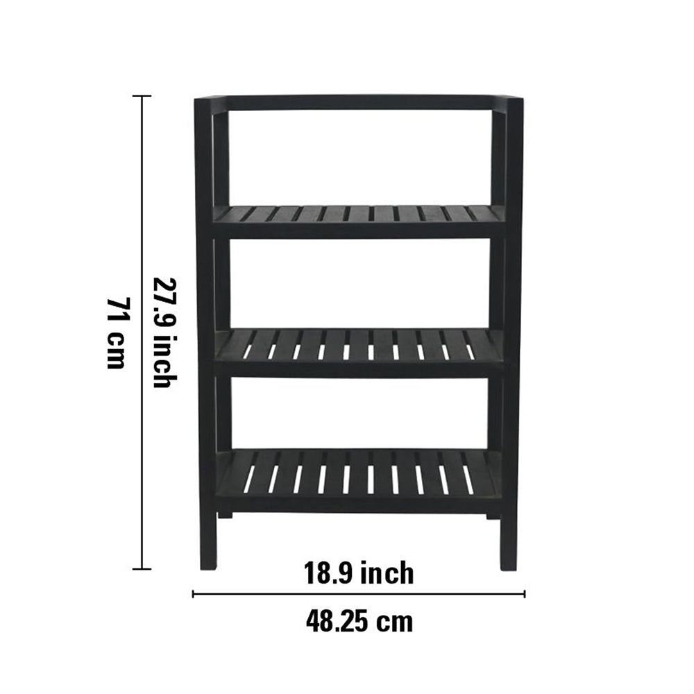 Wooden Storage Rack With 3 Shelves, Medium - Black