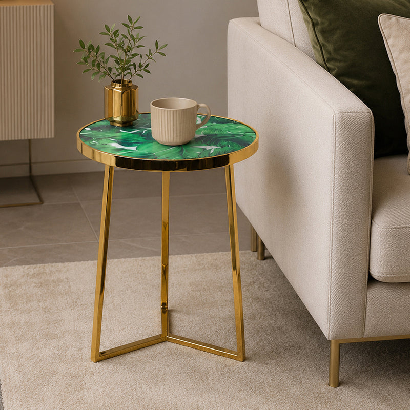 Floris Metal Side Table - Gold & Green