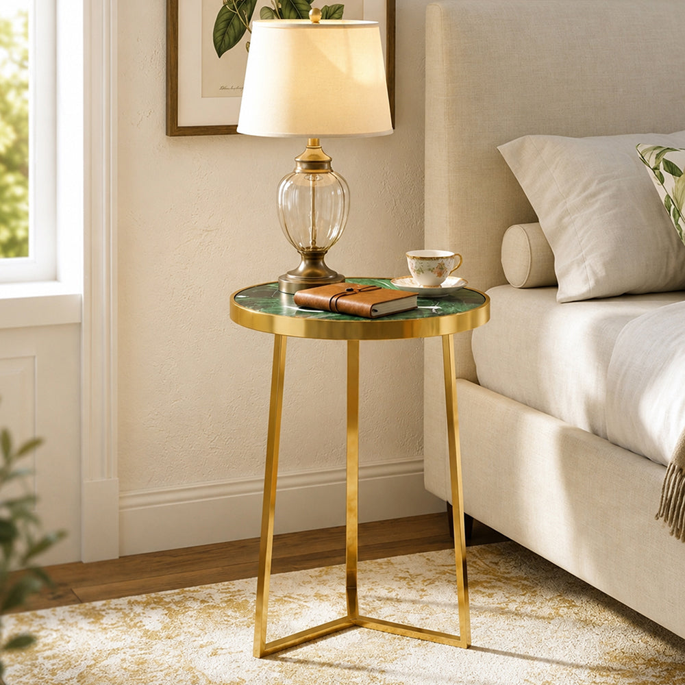 Floris Metal Side Table - Gold & Green