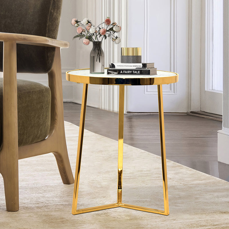 Floris Metal Side Table With Marble Top - Gold