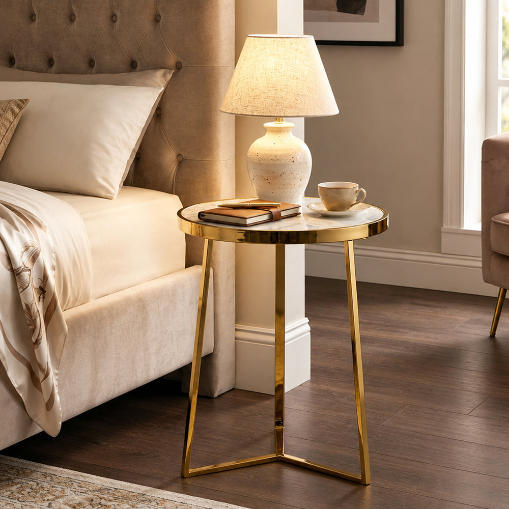 Floris Metal Side Table With Marble Top - Gold