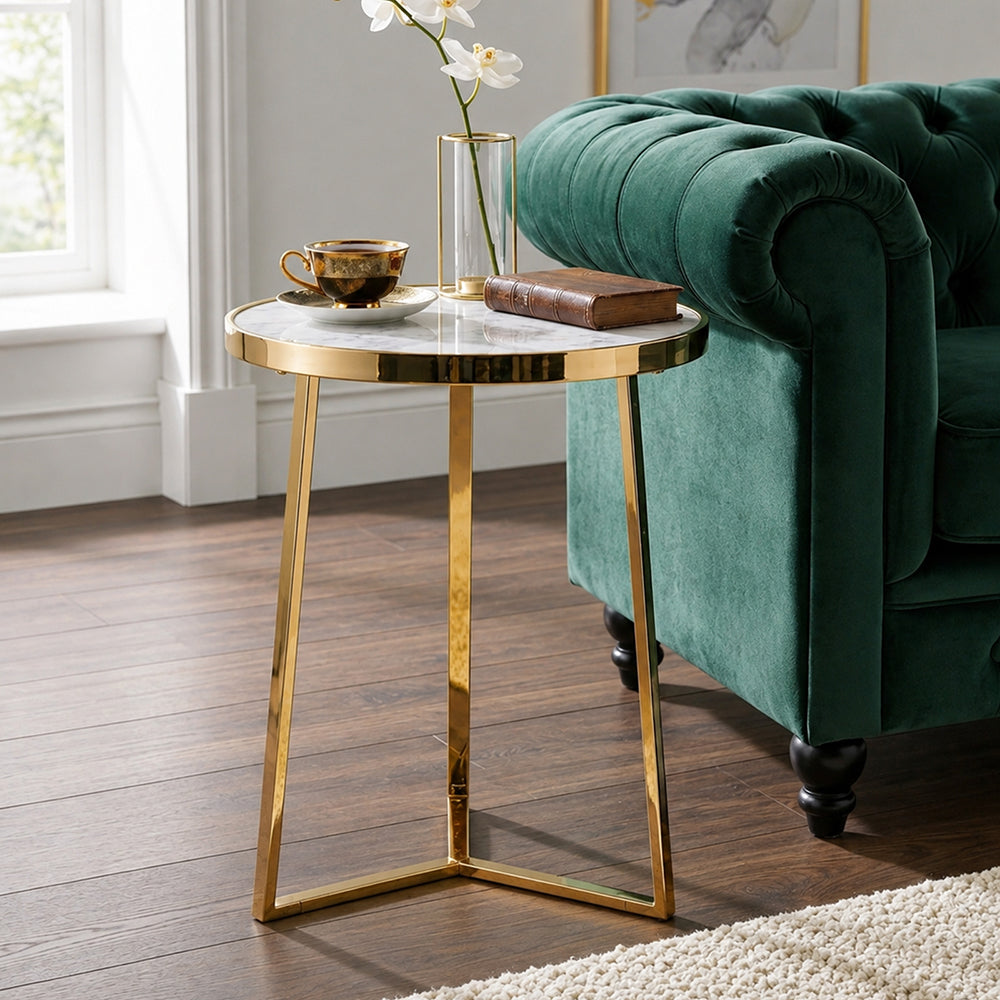 Floris Metal Side Table With Marble Top - Gold
