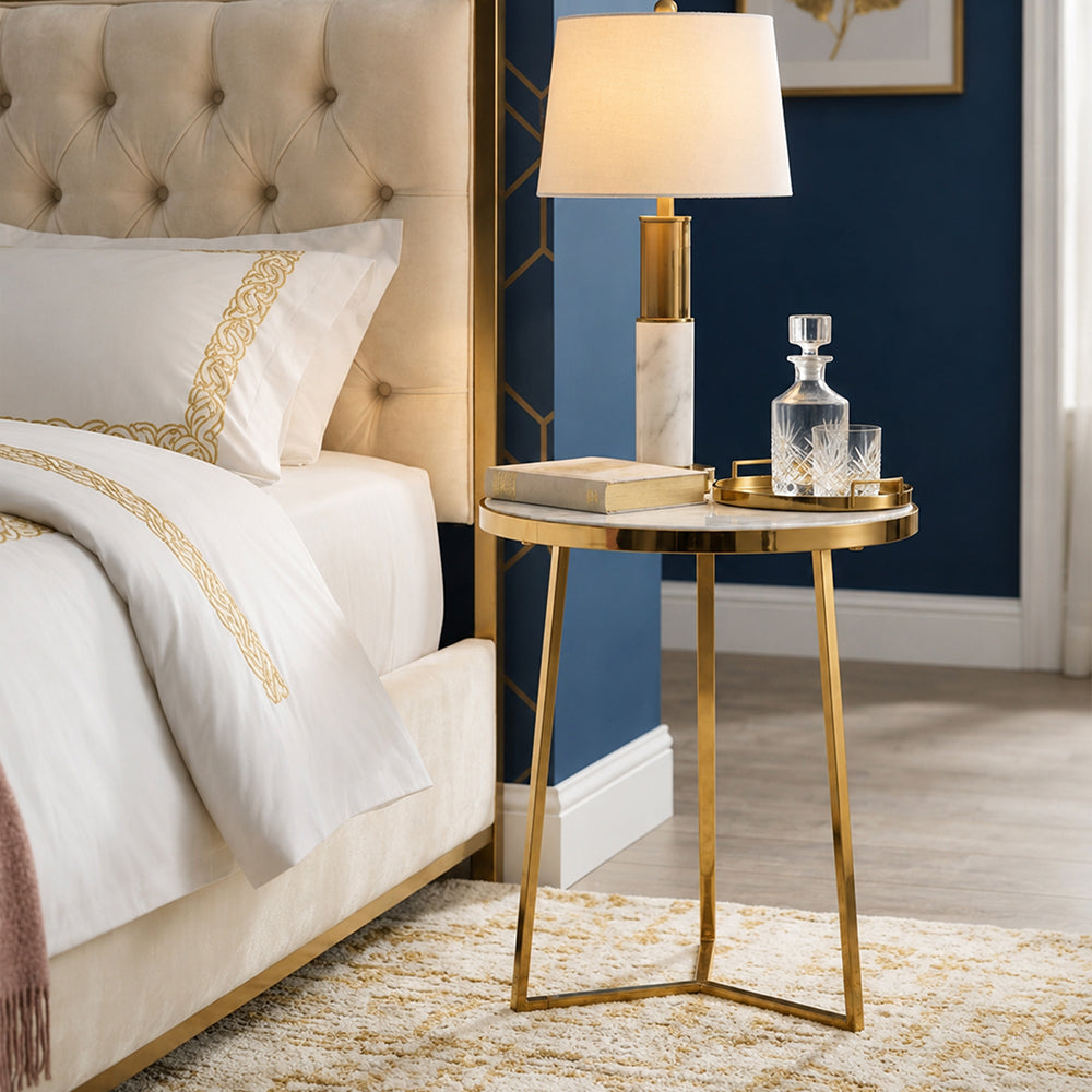 Floris Metal Side Table With Marble Top - Gold